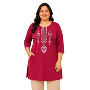 rysh women39s plus size printed kurta  round neck  34 sleeve  relaxed fit
