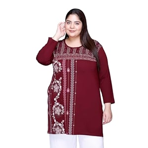rysh women39s plus size printed kurta  round neck  34 sleeve  relaxed fit