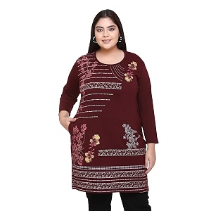 rysh women39s plus size printed kurta  round neck  34 sleeve  relaxed fit