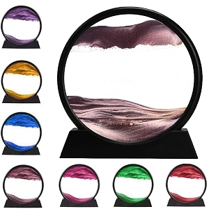 rysnwsu 3d dynamic sand art liquid motion moving sand art picture round glass 3d deep sea sandscape in motion display flowing sand frame relaxing desktop home office work decor brown 123939
