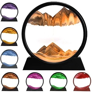 rysnwsu 3d dynamic sand art liquid motion moving sand art picture round glass 3d deep sea sandscape in motion display flowing sand frame relaxing desktop home office work decor yellow 123939