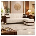 RYTHMN Dual Tone Plush 4 Seater L Shape Sofa Set with Movable Ottoman | Flexible Left or Right Layout | Silken Velvet Suede| Golden Metal Legs | for Living Rooms (Dark Brown &amp; Cream)