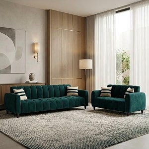 rythmn dual tone plush velvet 3  2 seater sofa set  silken velvet suede upholstery  plastic legs  designer sofa set for living rooms amp office spaces green teal