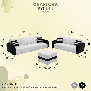 rythmn dual tone plush velvet 3  2 sofa set with ottoman  silken velvet suede upholstery  golden metal legs  designer sofa set for living rooms amp office spaces black amp light grey