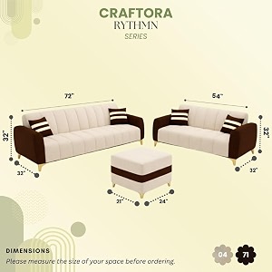 rythmn dual tone plush velvet 3  2 sofa set with ottoman  silken velvet suede upholstery  golden metal legs  designer sofa set for living rooms amp office spaces dark brown amp cream