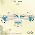 RYTHMN Dual Tone Plush Velvet 3 + 2 Sofa Set with Ottoman | Silken Velvet Suede Upholstery | Golden Metal Legs | Designer Sofa Set for Living Rooms & Office Spaces (Sky Blue & Cream)