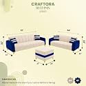 RYTHMN Dual Tone Plush Velvet 3 + 2 Sofa Set with Ottoman | Silken Velvet Suede Upholstery | Golden Metal Legs | Designer Sofa Set for Living Rooms &amp; Office Spaces (Dark Blue &amp; Cream)