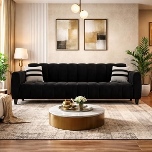 rythmn plush velvet 3 seater sofa set  silken velvet suede upholstery  designer sofa for living rooms amp office spaces black