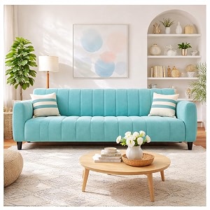 rythmn plush velvet 3 seater sofa set  silken velvet suede upholstery  designer sofa for living rooms amp office spaces sky blue