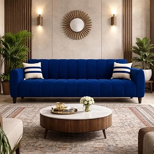 rythmn plush velvet 3 seater sofa set  silken velvet suede upholstery  designer sofa for living rooms amp office spaces dark blue