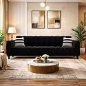 RYTHMN Plush Velvet 3 Seater Sofa Set | Silken Velvet Suede Upholstery | Designer Sofa for Living Rooms &amp; Office Spaces (Black)