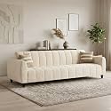 RYTHMN Plush Velvet 3 Seater Sofa Set | Silken Velvet Suede Upholstery | Designer Sofa for Living Rooms &amp; Office Spaces (Cream)