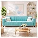 RYTHMN Plush Velvet 3 Seater Sofa Set | Silken Velvet Suede Upholstery | Designer Sofa for Living Rooms &amp; Office Spaces (Sky Blue)