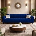 RYTHMN Plush Velvet 3 Seater Sofa Set | Silken Velvet Suede Upholstery | Designer Sofa for Living Rooms &amp; Office Spaces (Dark Blue)