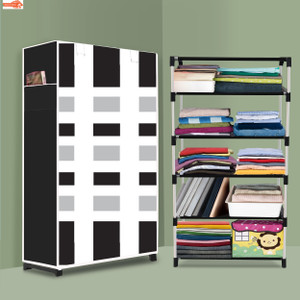 ryuga 5 shelf foldable collapsible wardrobe storage organizer almirah cloth rack pp collapsible wardrobe finish color - french door modern printed diydo-it-yourself