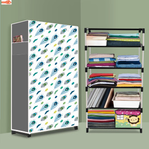 ryuga 5 shelf foldable collapsible wardrobe storage organizer almirah cloth rack pp collapsible wardrobe finish color - peacock feather modern printed diydo-it-yourself