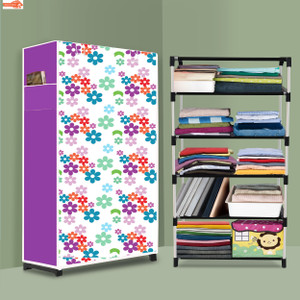 ryuga 5 shelf foldable collapsible wardrobe storage organizer almirah cloth rack pp collapsible wardrobe finish color - mini flower modern printed diydo-it-yourself