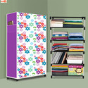 Ryuga 5 Shelf Foldable Collapsible Wardrobe Storage Organizer Almirah Cloth Rack PP Collapsible Wardrobe (Finish Color - Mini Flower Modern Printed, DIY(Do-It-Yourself))