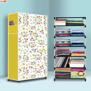 ryuga 6 shelf foldable collapsible wardrobe storage organizer almirah cloth rack pp collapsible wardrobe finish color - warm flower modern print diydo-it-yourself