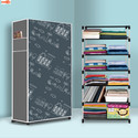 Ryuga 6 Shelf Foldable Collapsible Wardrobe Storage Organizer Almirah Cloth Rack PP Collapsible Wardrobe (Finish Color - House cartoon Modern Print, DIY(Do-It-Yourself))