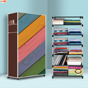 Ryuga 6 Shelf Foldable Collapsible Wardrobe Storage Organizer Almirah Cloth Rack PP Collapsible Wardrobe