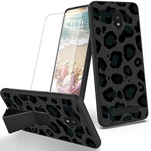 ryuithdjp for blu view 2 phone case b130dl black leopard theme with screen protector detachable stand phone case for blu view 2 case soft tpu stylish protective cover