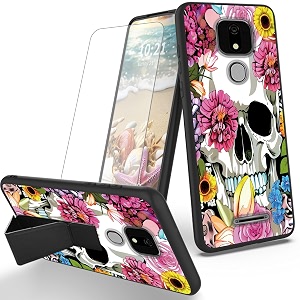 ryuithdjp for ans artia ack2326 phone case flowers skull theme with screen protector detachable stand phone case for ans ack2326 case soft tpu stylish protective cover