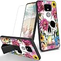 RYUITHDJP for ANS Artia ACK2326 Phone Case Flowers Skull Theme with Screen Protector Detachable Stand Phone Case for ANS ACK2326 Case Soft TPU Stylish Protective Cover