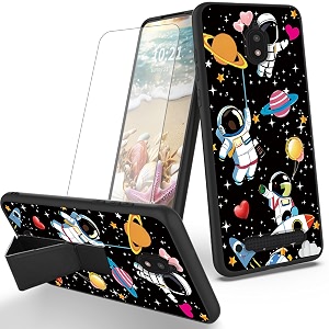 ryuithdjp for blu view 2 phone case b130dl astronauts cute theme with screen protector detachable stand phone case for blu view 2 case soft tpu stylish protective cover