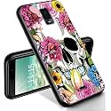 RYUITHDJP for Blu View 3 Phone Case 6"(B140DL) Flowers Skull Design, Phone Case for Blu View 3 Case TPU Stylish Protective Cover
