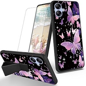 ryuithdjp for samsung galaxy a04e phone case butterflies theme with screen protector detachable stand phone case for samsung galaxy a04e case soft tpu stylish protective cover
