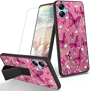 ryuithdjp for samsung galaxy a04e phone case butterflies girl theme with screen protector detachable stand phone case for samsung galaxy a04e case soft tpu stylish protective cover