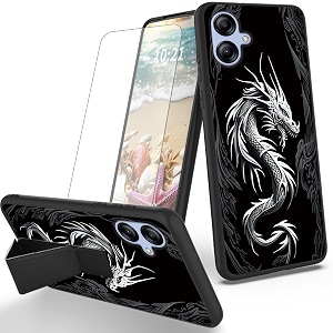 ryuithdjp for samsung galaxy a04e phone case dragon black theme with screen protector detachable stand phone case for samsung galaxy a04e case soft tpu stylish protective cover