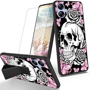 ryuithdjp for samsung galaxy a04e phone case butterflies skull theme with screen protector detachable stand phone case for samsung galaxy a04e case soft tpu stylish protective cover