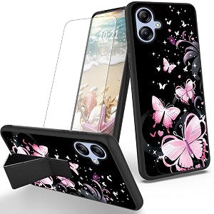 ryuithdjp for samsung galaxy a04e phone case butterflies black theme with screen protector detachable stand phone case for samsung galaxy a04e case soft tpu stylish protective cover