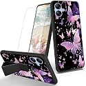 RYUITHDJP for Samsung Galaxy A04e Phone Case Butterflies Theme with Screen Protector Detachable Stand Phone Case for Samsung Galaxy A04e Case Soft TPU Stylish Protective Cover