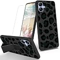 RYUITHDJP for Samsung Galaxy A04e Phone Case Black Leopard Theme with Screen Protector Detachable Stand Phone Case for Samsung Galaxy A04e Case Soft TPU Stylish Protective Cover