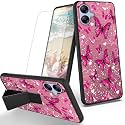 RYUITHDJP for Samsung Galaxy A04e Phone Case Butterflies Girl Theme with Screen Protector Detachable Stand Phone Case for Samsung Galaxy A04e Case Soft TPU Stylish Protective Cover