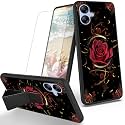 RYUITHDJP for Samsung Galaxy A04e Phone Case Roses Woman Theme with Screen Protector Detachable Stand Phone Case for Samsung Galaxy A04e Case Soft TPU Stylish Protective Cover