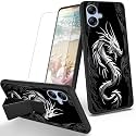 RYUITHDJP for Samsung Galaxy A04e Phone Case Dragon Black Theme with Screen Protector Detachable Stand Phone Case for Samsung Galaxy A04e Case Soft TPU Stylish Protective Cover