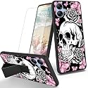 RYUITHDJP for Samsung Galaxy A04e Phone Case Butterflies Skull Theme with Screen Protector Detachable Stand Phone Case for Samsung Galaxy A04e Case Soft TPU Stylish Protective Cover