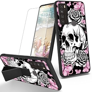 ryuithdjp for tcl 30xl phone case butterflies skull theme with screen protector detachable stand phone case for tcl 30 xl case soft tpu stylish protective cover
