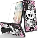 RYUITHDJP for TCL 30XL Phone Case Butterflies Skull Theme with Screen Protector Detachable Stand Phone Case for TCL 30 XL Case Soft TPU Stylish Protective Cover