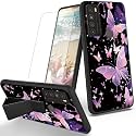 RYUITHDJP for TCL 30XL Phone Case Butterflies Theme with Screen Protector Detachable Stand Phone Case for TCL 30 XL Case Soft TPU Stylish Protective Cover