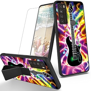 ryuithdjp for tcl 30xl phone case guitar theme with screen protector detachable stand phone case for tcl 30 xl case soft tpu stylish protective cover