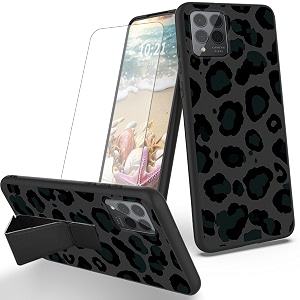ryuithdjp for tmobile revvl 6 pro 5g phone case black leopard theme with screen protector detachable stand phone case for t-mobile revvl 6 pro 5g case soft tpu stylish protective cover