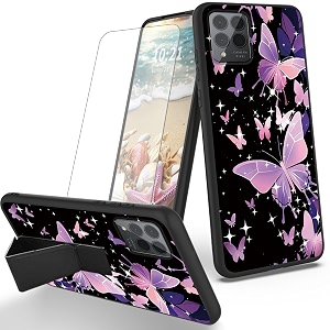 ryuithdjp for tmobile revvl 6 pro 5g phone case butterflies theme with screen protector detachable stand phone case for t-mobile revvl 6 pro 5g case soft tpu stylish protective cover