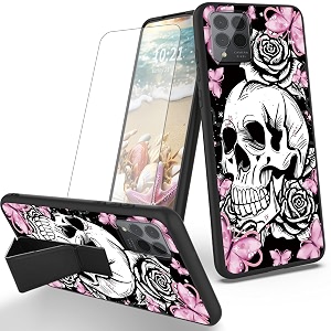 ryuithdjp for tmobile revvl 6 pro 5g phone case butterflies skull theme with screen protector detachable stand phone case for t-mobile revvl 6 pro 5g case soft tpu stylish protective cover
