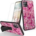 RYUITHDJP for TMobile Revvl 6 Pro 5G Phone Case Butterflies Girl Theme with Screen Protector Detachable Stand Phone Case for T-Mobile Revvl 6 Pro 5G Case Soft TPU Stylish Protective Cover