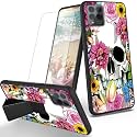 RYUITHDJP for TMobile Revvl 6 Pro 5G Phone Case Flowers Skull Theme with Screen Protector Detachable Stand Phone Case for T-Mobile Revvl 6 Pro 5G Case Soft TPU Stylish Protective Cover